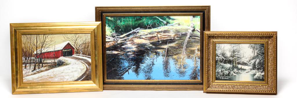 THREE FRAMED PAINTINGS. (1 of 9)