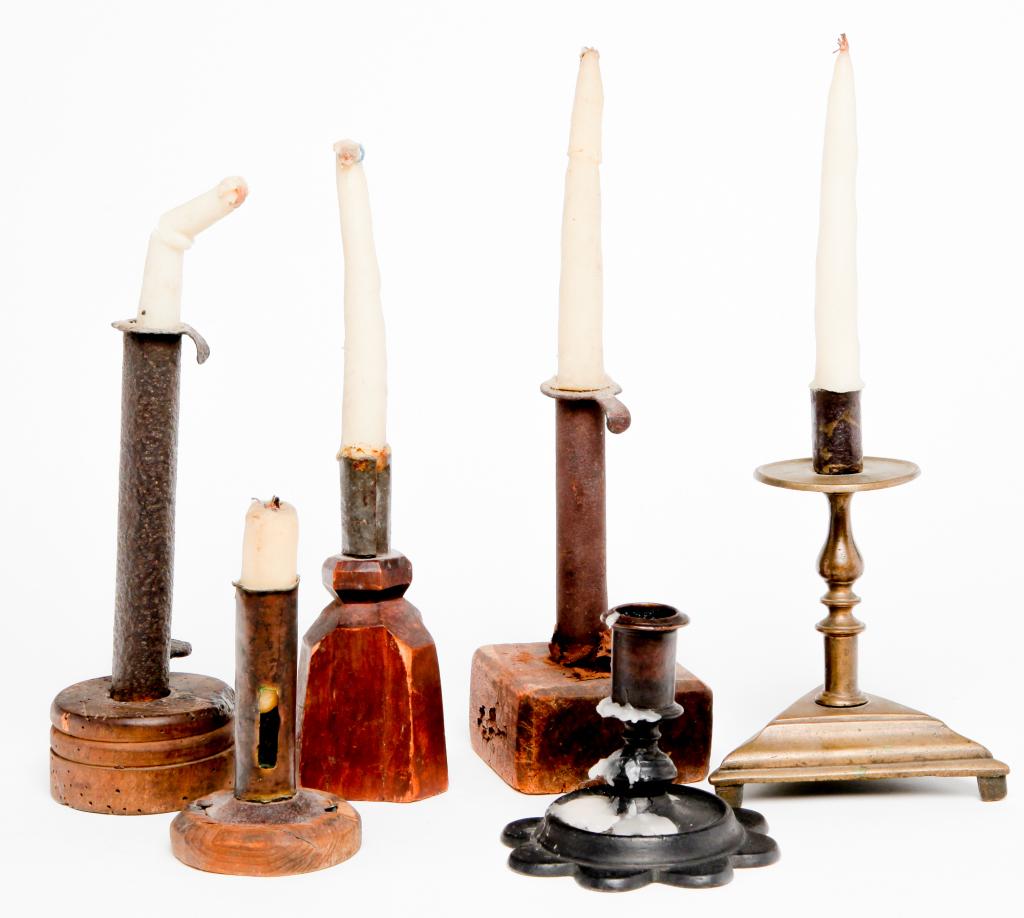 SIX MAKE-DO CANDLE STICKS. (1 of 3)