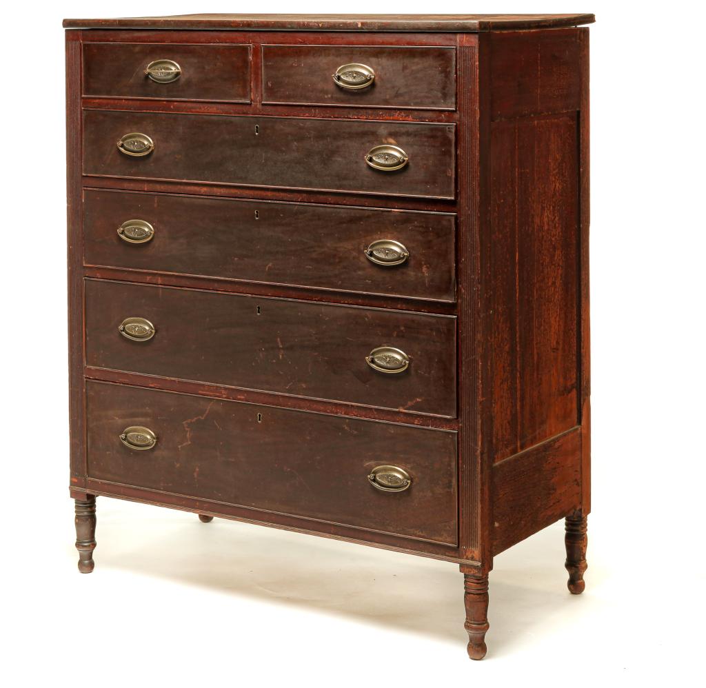 AMERICAN SHERATON CHEST OF DRAWERS. (1 of 6)