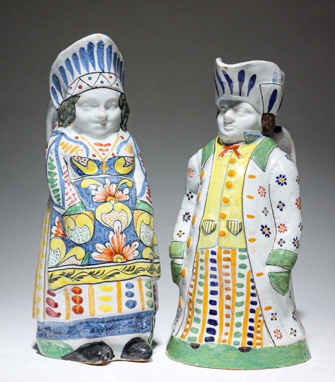 TWO FRENCH FAIENCE PITCHERS. (1 of 3)