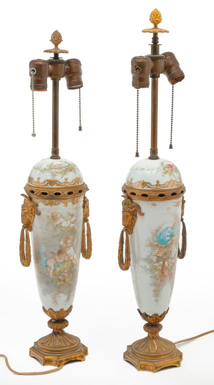 PAIR OF FRENCH PORCELAIN URN LAMPS. (1 of 4)
