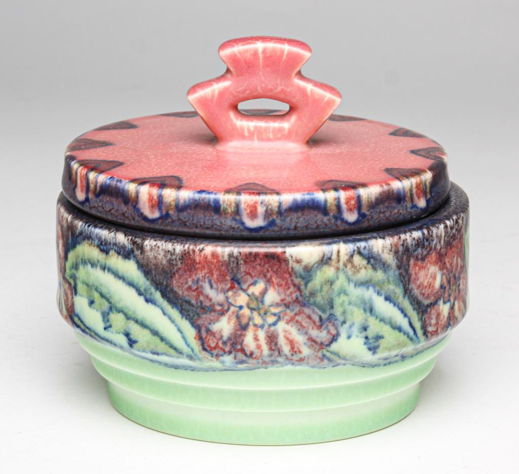 ROOKWOOD MATTE LIDDED JAR BY E. LINCOLN. (1 of 4)