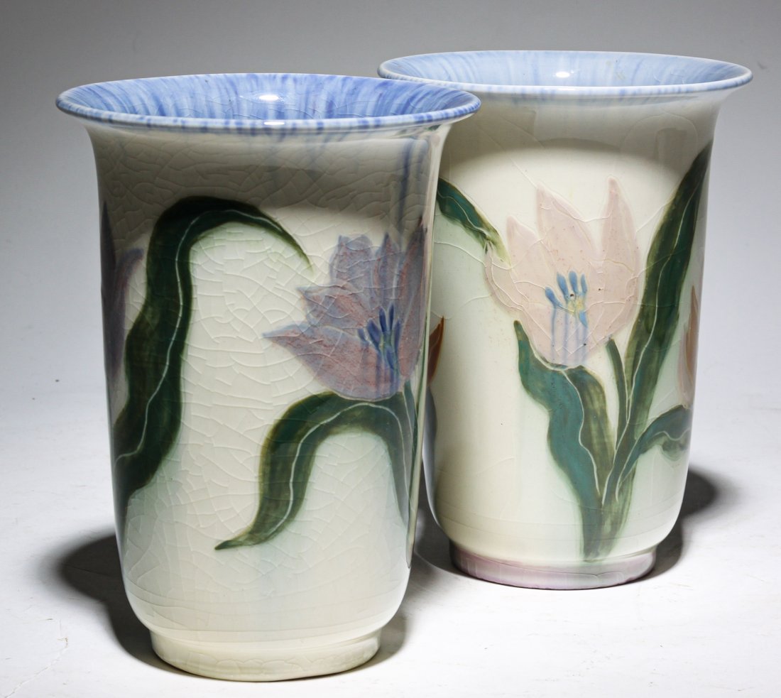 PAIR OF ROOKWOOD VASES BY E.T. HURLEY. (1 of 5)