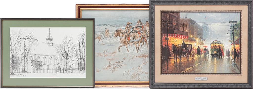 THREE FRAMED AMERICAN PRINTS. (1 of 5)