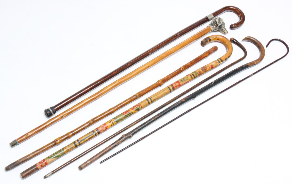 SEVEN VARIOUS CANES AND WALKING STICKS. (1 of 4)