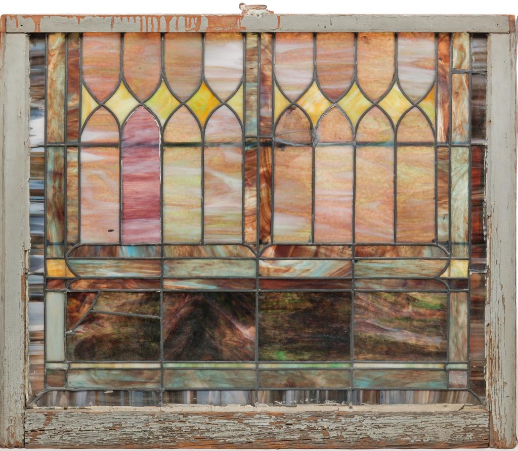 FOUR AMERICAN LEADED COLORED GLASS WINDOWS. (1 of 4)