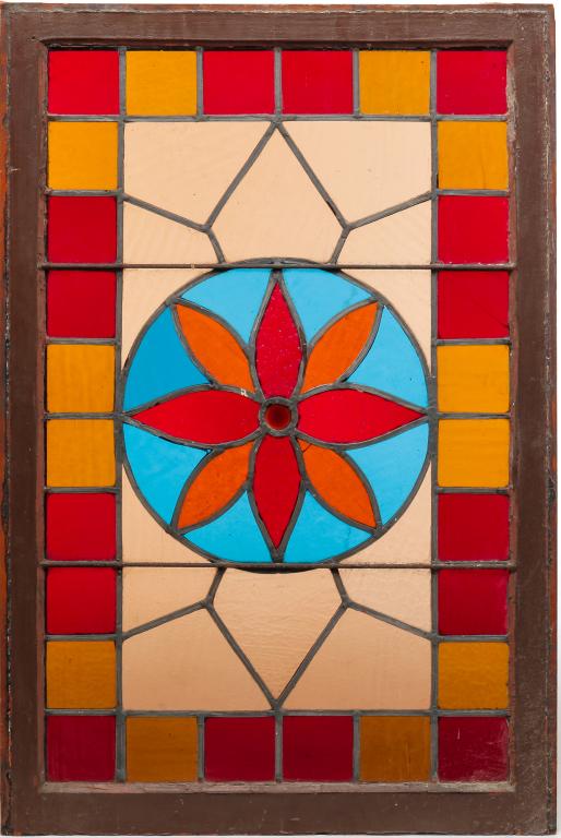 FOUR AMERICAN LEADED COLORED GLASS WINDOWS. (1 of 3)