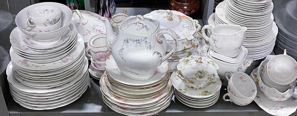 SELECTION OF HAVILAND CHINA.: Ca. 1900. Including purple flowers, blue flowers, yellow and tan flowers, rust and blues flowers and red roses.