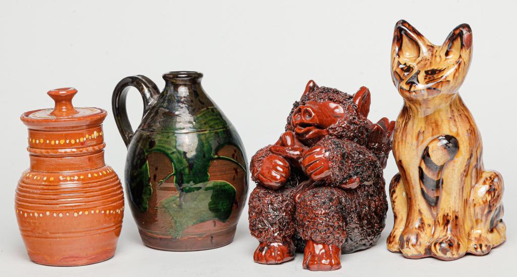 FOUR TURTLECREEK REDWARE PIECES. (1 of 3)