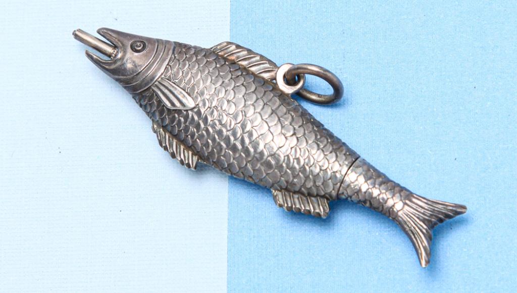 VICTORIAN SILVER PROPELLING FISH PENCIL.: English, late 19th century. Victorian antique sterling silver propelling pencil in the form of a fish. Hallmarked S. Mordan & Co., London, England. 1890-1898.