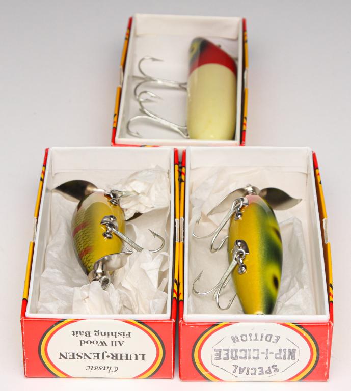 THREE SPECIAL EDITION SOUTH BEND FISHING LURES.: Three special edition South Bend fishing lures. Includes a Bass-Oreno and two Nip-I-Diddee lures. All are in original boxes.
