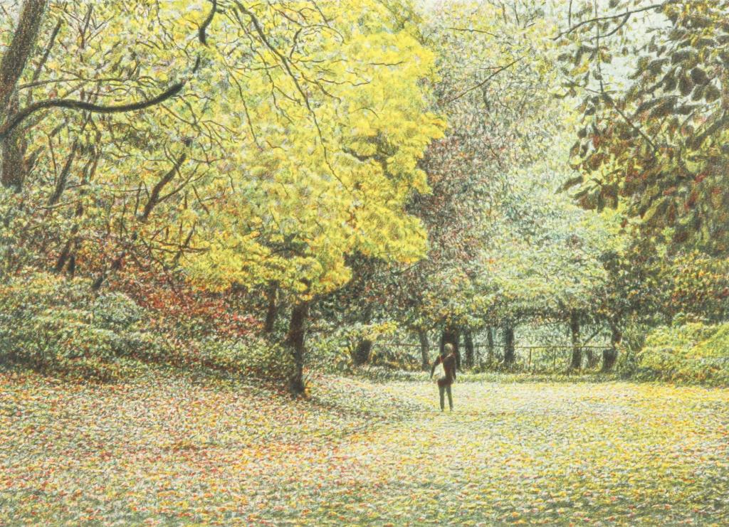 LIMITED EDITION HAROLD ALTMAN PRINT.: 1924-2003, American. Titled "Fall 1988." Numbered lower left 231/285 and signed lower right. Comes with COA. 29.25"h. 33.75"w.