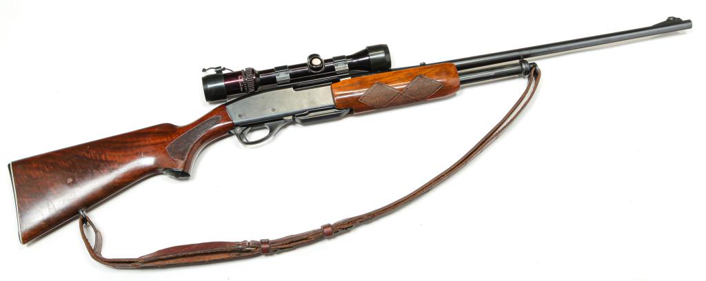 *REMINGTON GAMEMASTER MODEL 760 .30-06 RIFLE.: American, 20th century. Checkered walnut stocks with blued frame and barrel. Includes a mounted 1.5X4.5 scope. 21.75" barrel length, 42.25" overall. Serial number 150402. Requires ATF form 4473.
