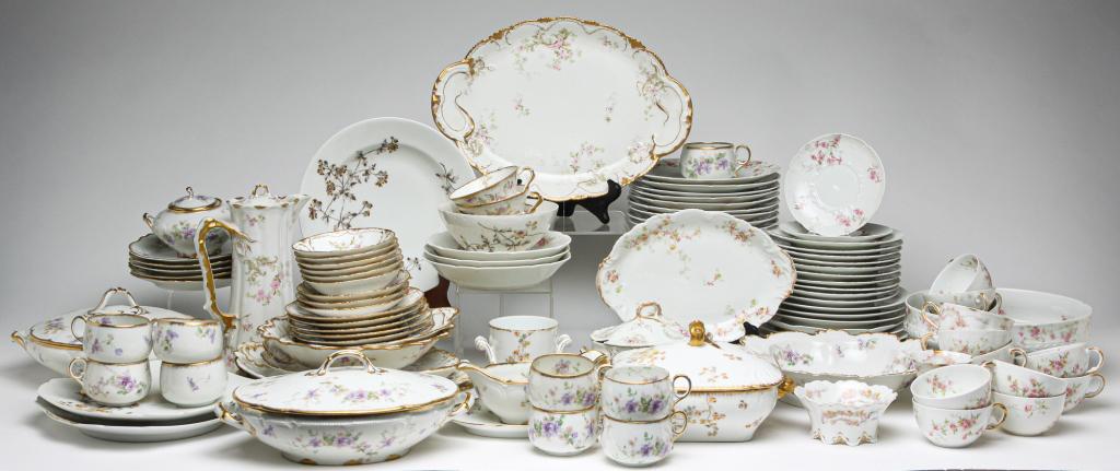 SELECTION OF HAVILAND CHINA.: Ca. 1900. Including small yellow roses, pink flowers with fern-like foliage, purple and coral flowers, pink roses and etc.
