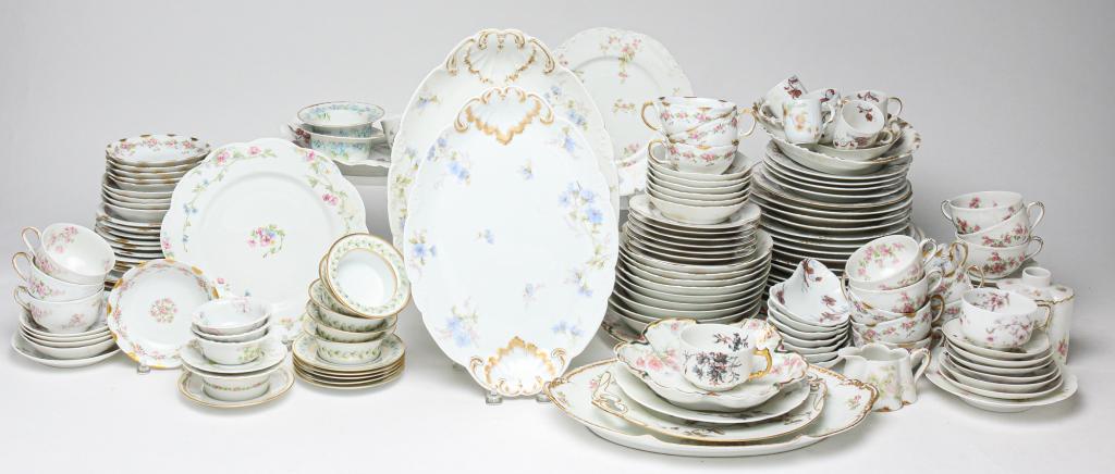 SELECTION OF HAVILAND CHINA.: Ca. 1900. Including burnt orange poppies, pink roses and purple flowers, green flowers, blue flowers, vining rose borders and etc.