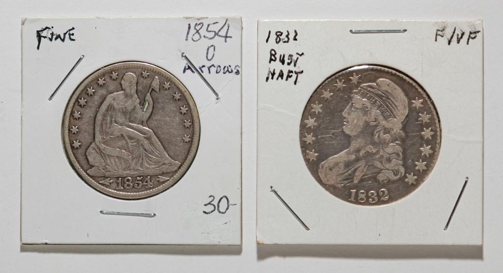 TWO EARLY AMERICAN HALF DOLLARS INCLUDING BUST (1 of 2)