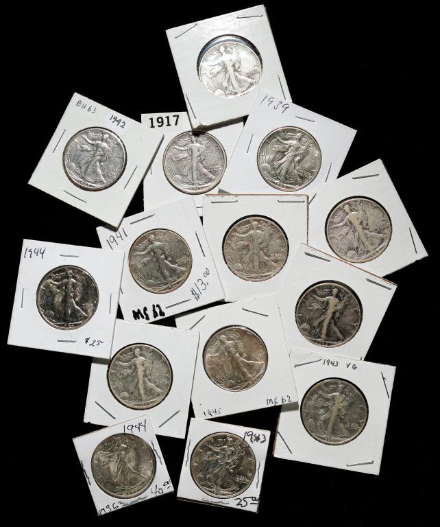 FOURTEEN WALKING LIBERTY SILVER HALF DOLLARS (1 of 2)
