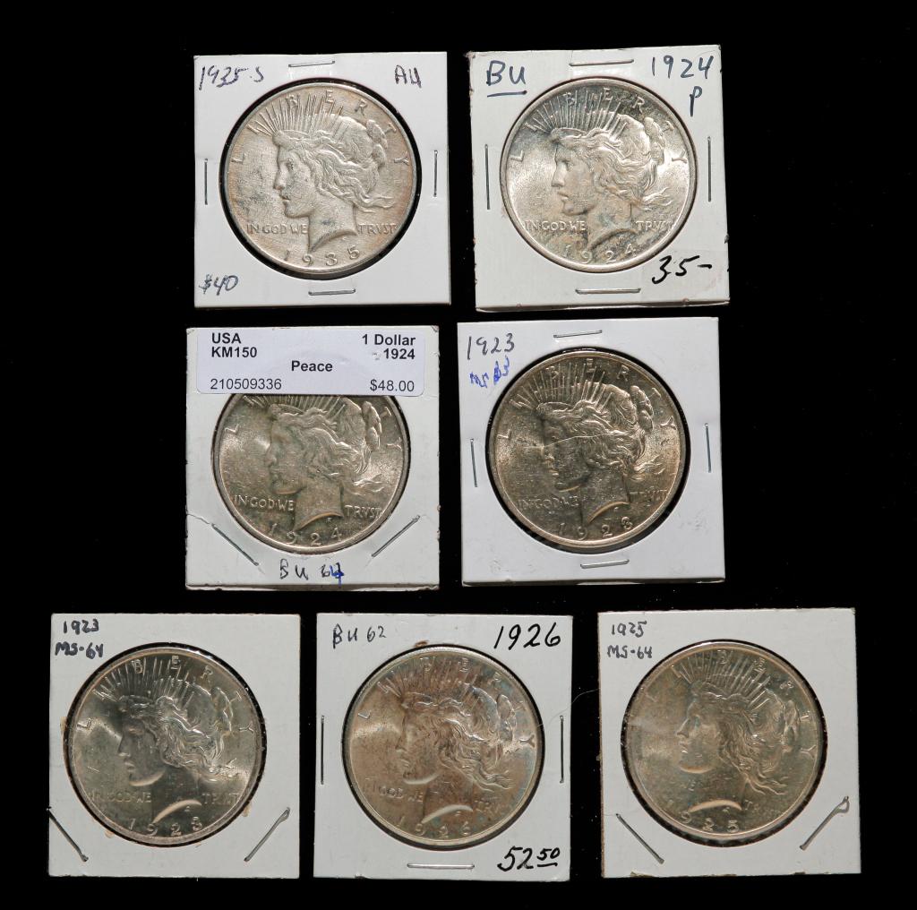 GROUP OF SEVEN SILVER PEACE DOLLARS (1 of 2)