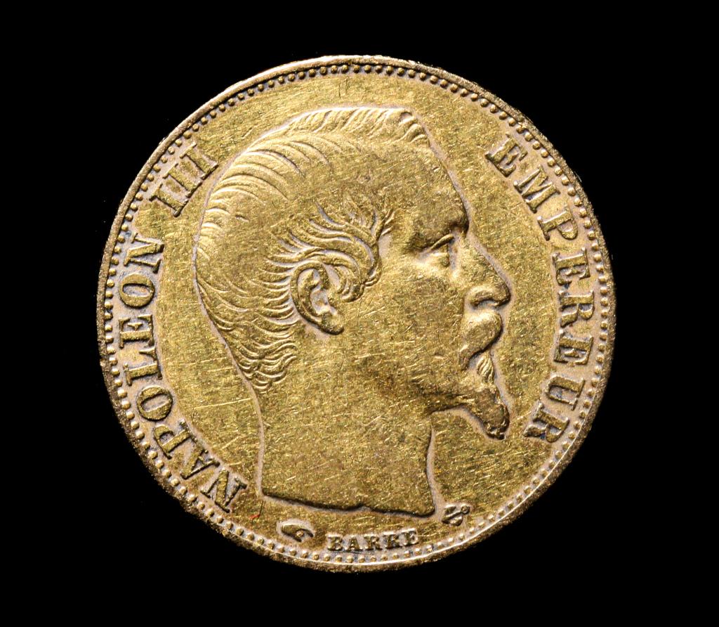 1855-A NAPOLEON III 20 FRANCS GOLD COIN (1 of 2)