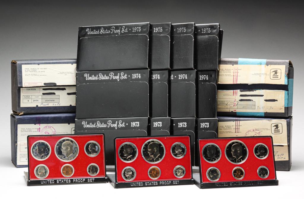 TWENTY U.S. PROOF SETS IN BOXES FROM 1973 TO 1975 (1 of 7)
