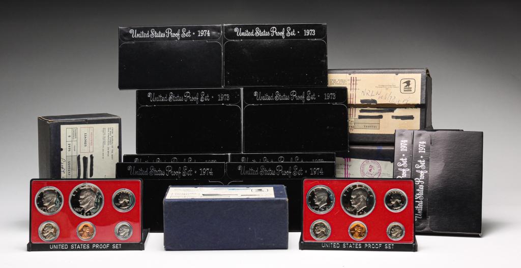 TWENTY U.S. PROOF SETS IN BOXES FROM 1973 TO 1976 (1 of 4)