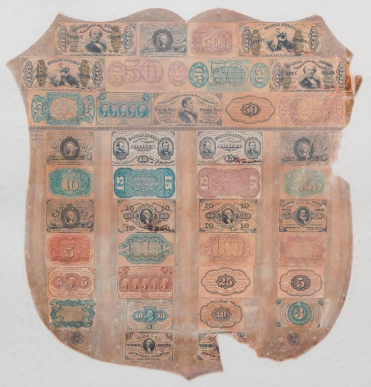 FRAMED GROUPING OF FRACTIONAL CURRENCY ON SHIELD (1 of 5)