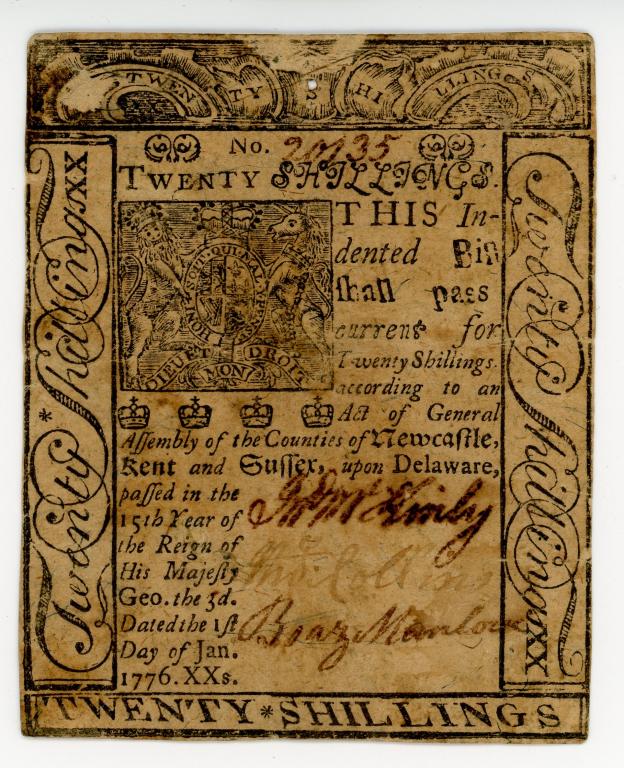 1776 DELAWARE COLONIAL CURRENCY NOTE (1 of 2)