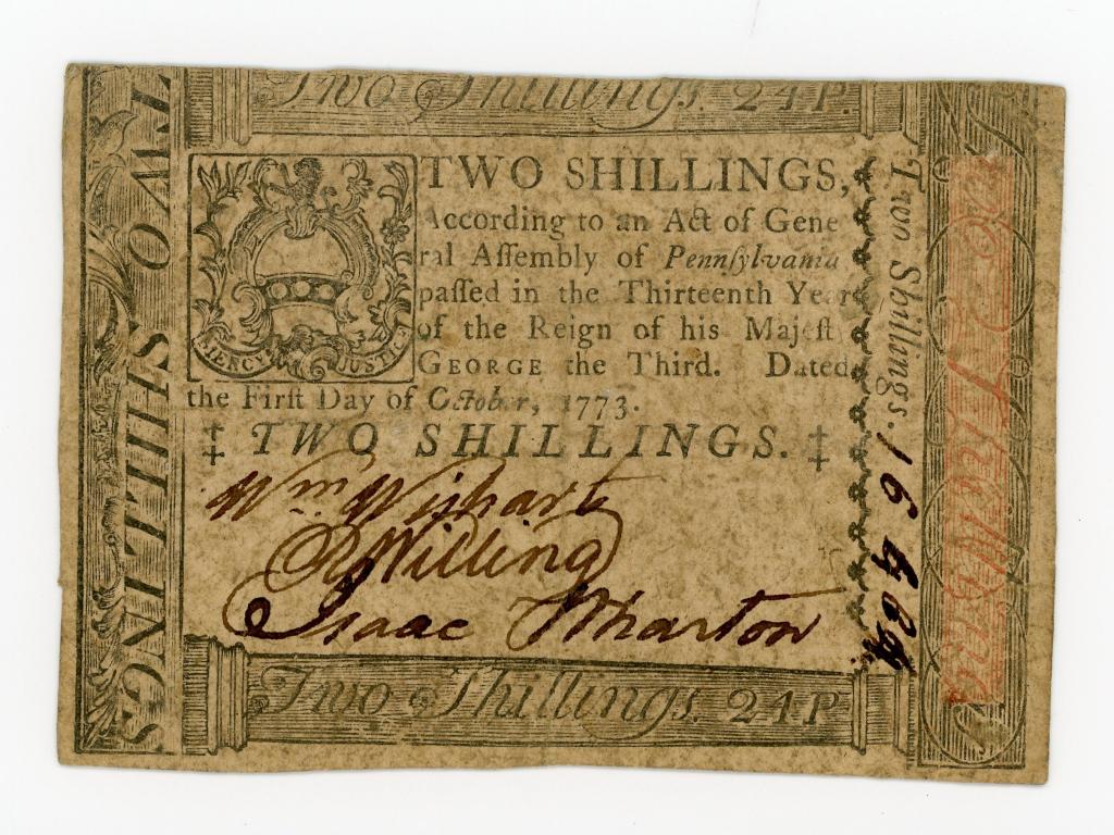 1773 PENNSYLVANIA  COLONIAL CURRENCY NOTE (1 of 2)