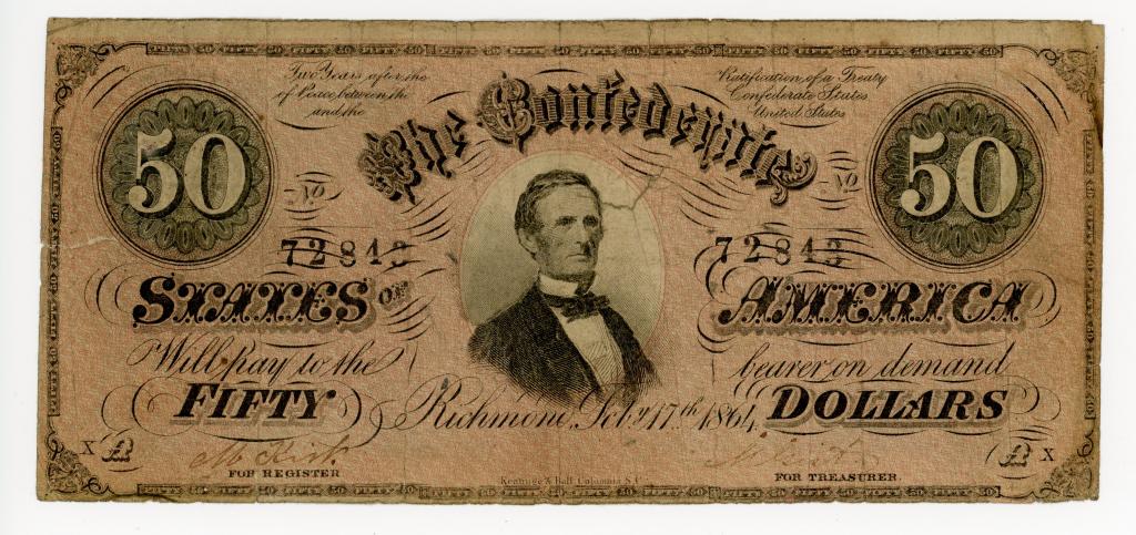 1864 CONFEDERATE STATES OF AMERICA $50 NOTE (1 of 2)