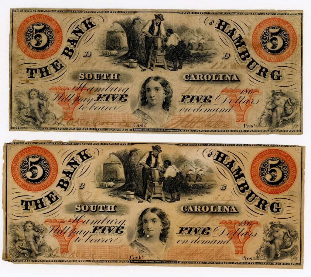 TWO HAMBURG SOUTH CAROLINA OBSOLETE CURRENCY NOTES (1 of 2)
