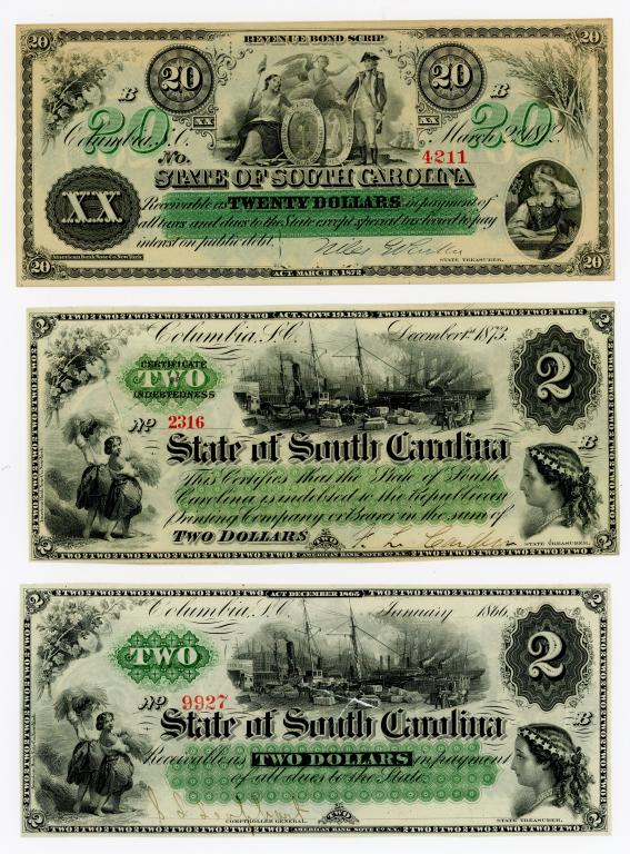 FIVE SOUTH CAROLINA OBSOLETE CURRENCY NOTES (1 of 4)