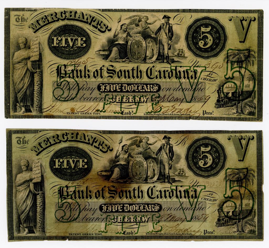 TWO BANK OF SOUTH CAROLINA OBSOLETE CURRENCY NOTES (1 of 2)