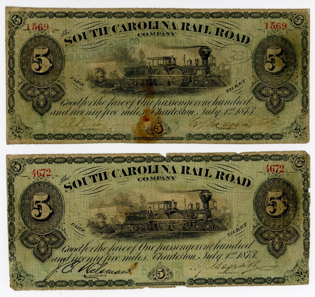 SOUTH CAROLINA RAILROAD OBSOLETE CURRENCY NOTES (1 of 2)