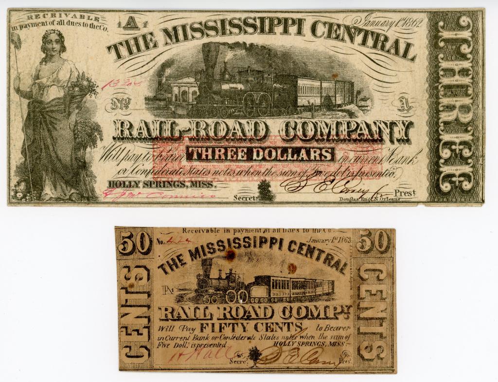 TWO MISSISSIPPI RAILROAD OBSOLETE CURRENCY NOTES (1 of 2)