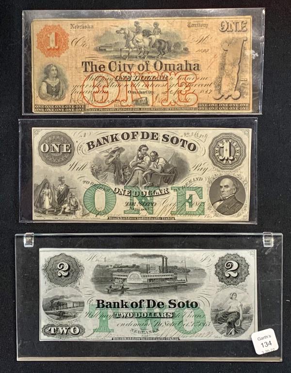 THREE NEBRASKA OBSOLETE CURRENCY NOTES (1 of 2)