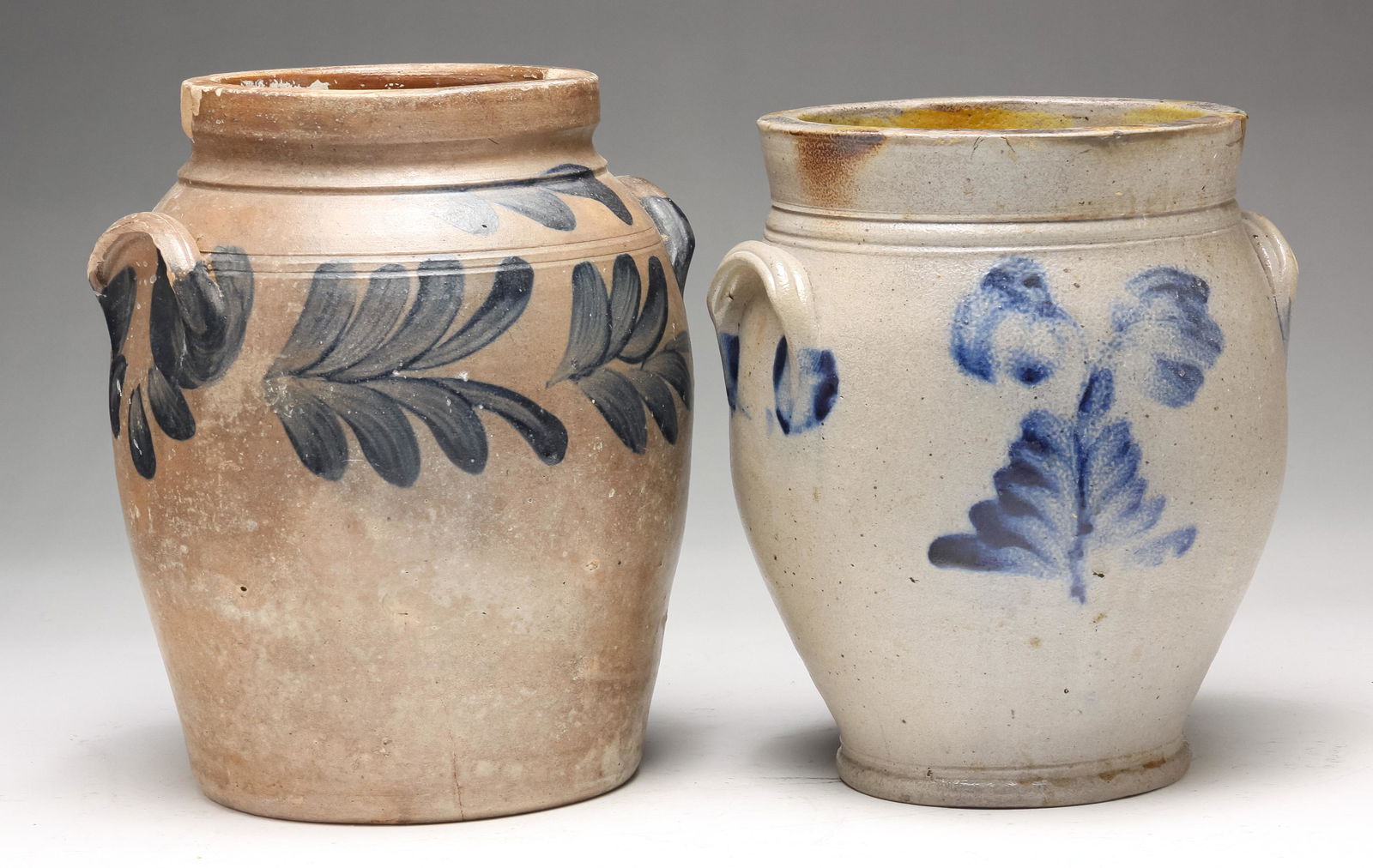 TWO AMERICAN STONEWARE CROCKS. (1 of 3)