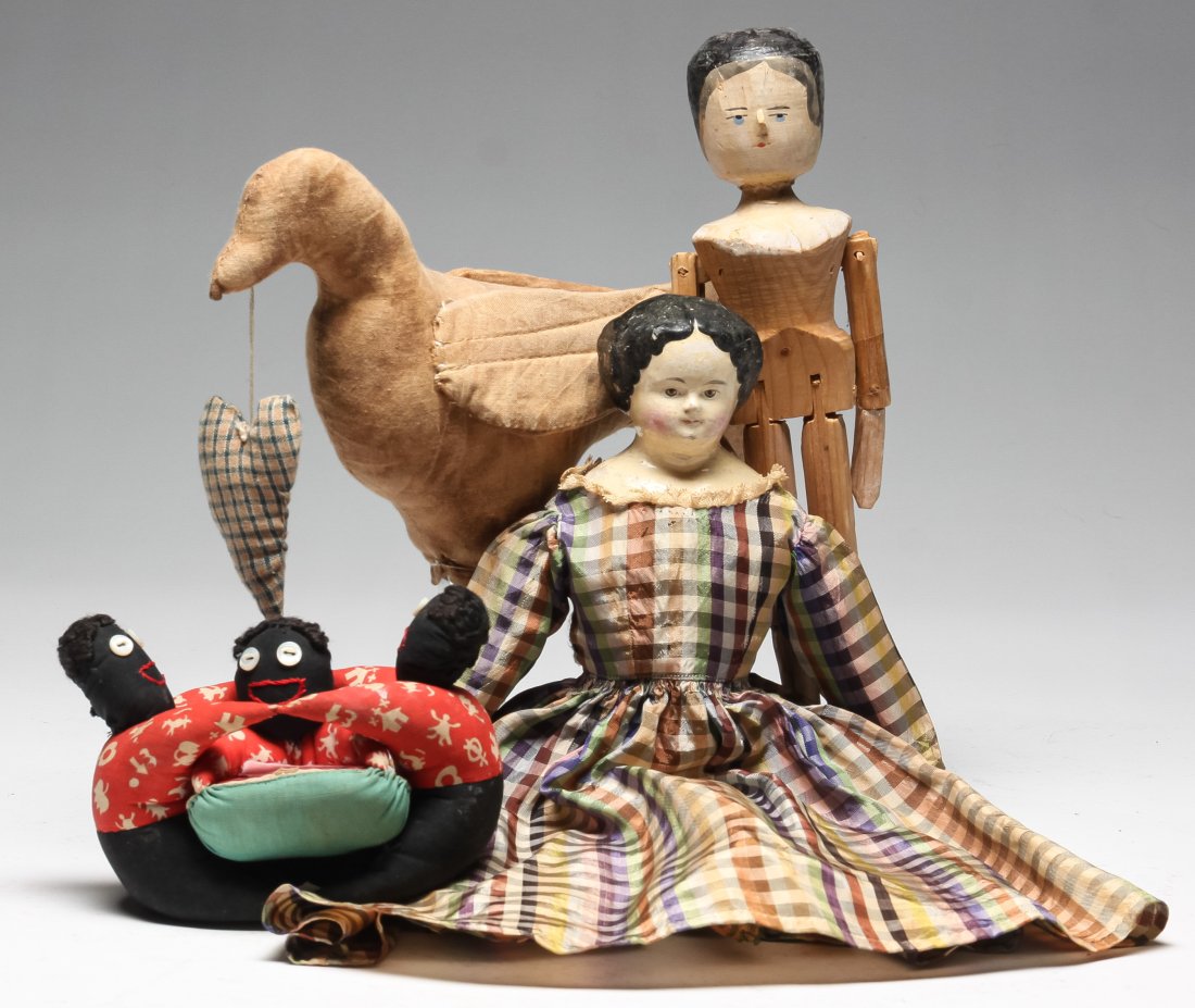 TWO DOLLS AND TWO PINCUSHIONS. (1 of 5)