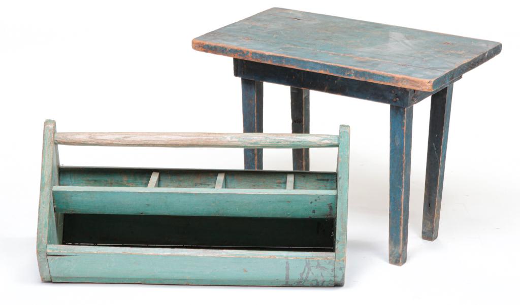 AMERICAN PRIMITIVE TOOLBOX AND CHILD'S TABLE. (1 of 4)