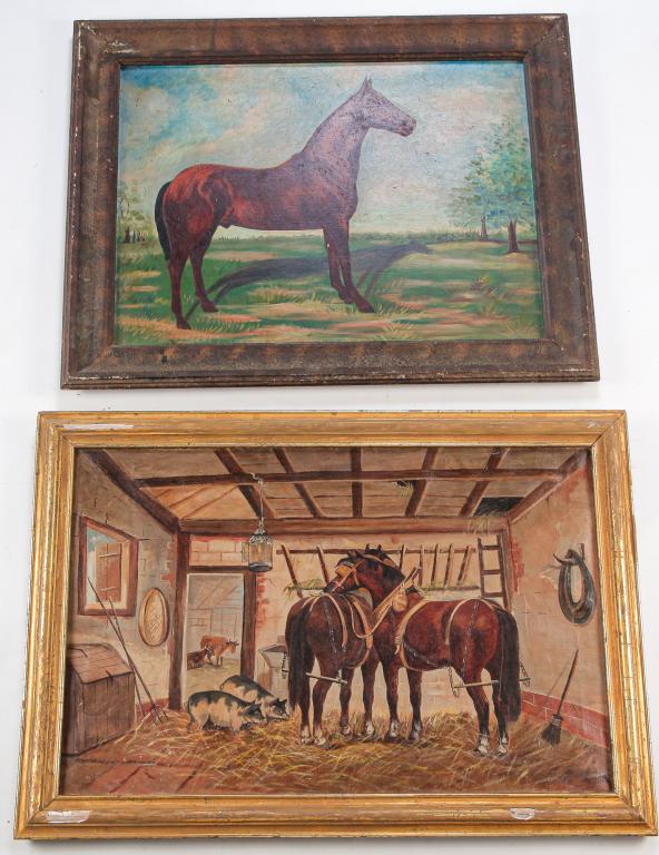TWO PAINTINGS OF HORSES. (1 of 4)