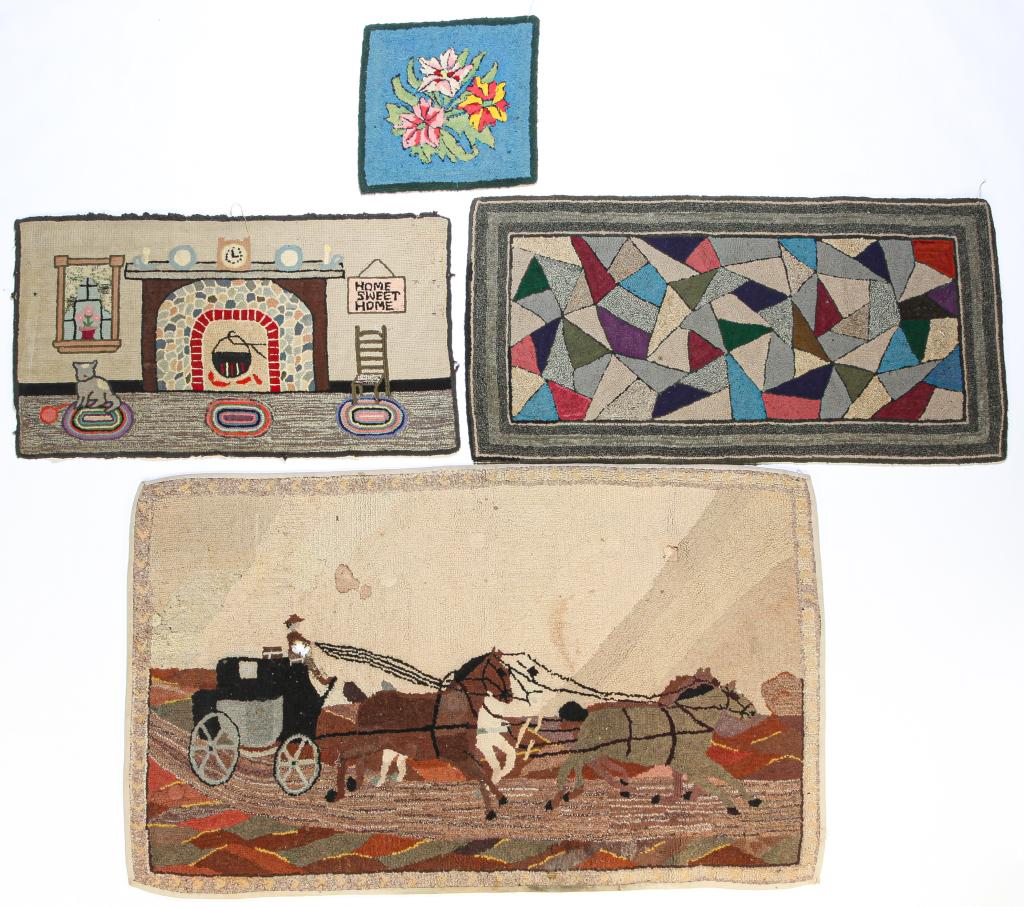 FOUR AMERICAN HOOKED RUGS. (1 of 3)