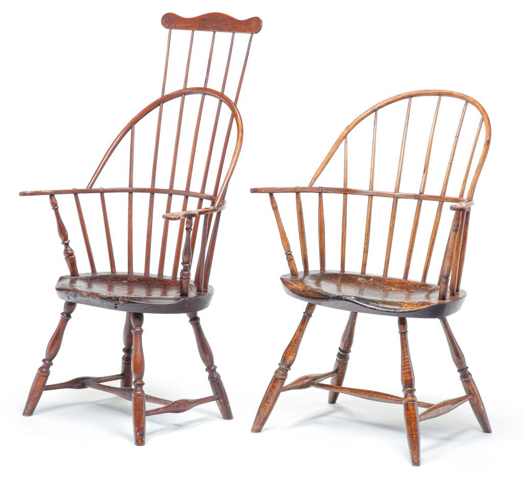 TWO AMERICAN SACK BACK WINDSOR ARMCHAIRS. (1 of 6)
