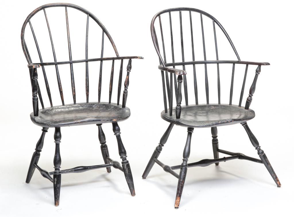 TWO AMERICAN SACK BACK WINDSOR ARMCHAIRS. (1 of 4)