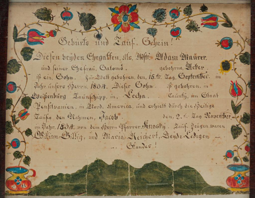 PENNSYLVANIA FRAKTUR. (1 of 3)