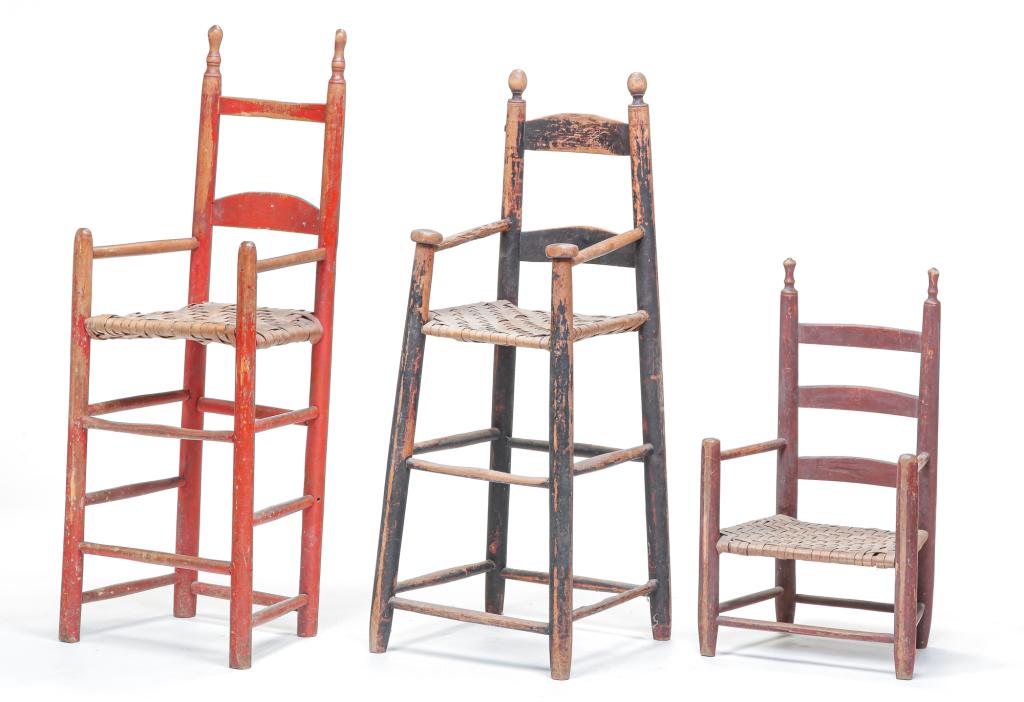 THREE AMERICAN LADDER BACK YOUTH CHAIRS. (1 of 7)