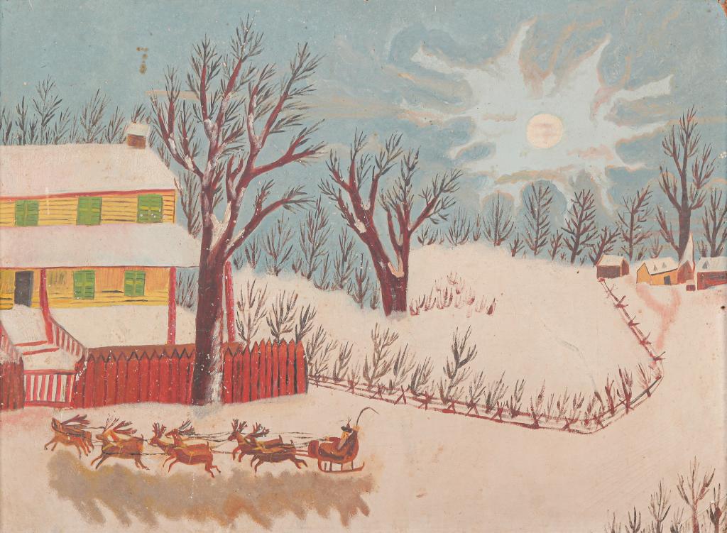 AMERICAN FOLKSY WINTER SCENE WITH SANTA CLAUS. (1 of 5)