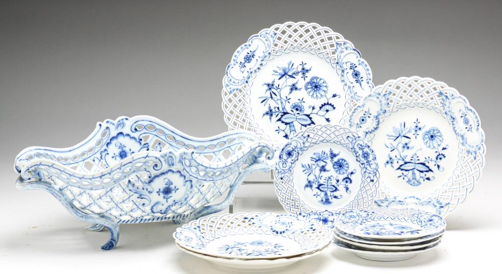 TEN GERMAN MEISSEN RETICULATED PIECES. (1 of 5)