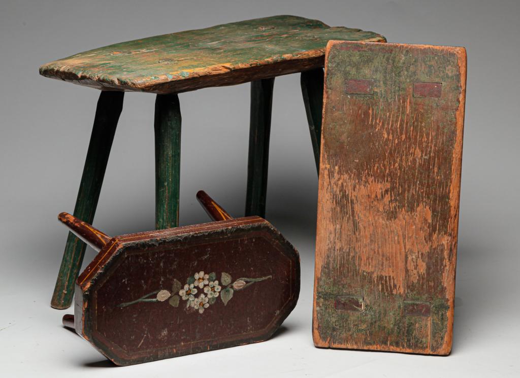 THREE AMERICAN FOOTSTOOLS. (1 of 3)