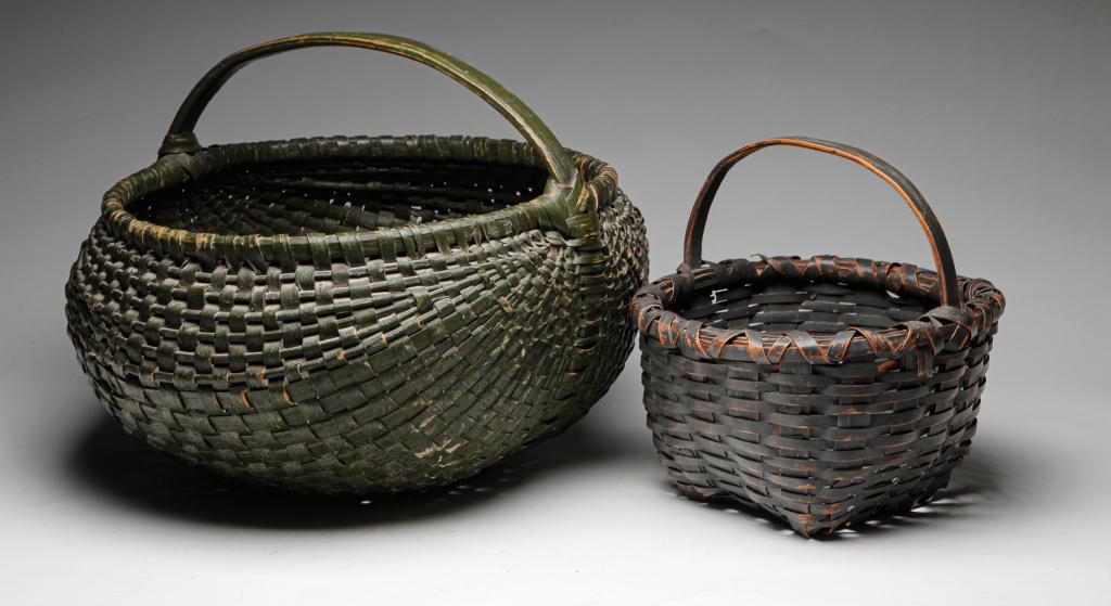 TWO AMERICAN PAINTED BASKETS. (1 of 3)
