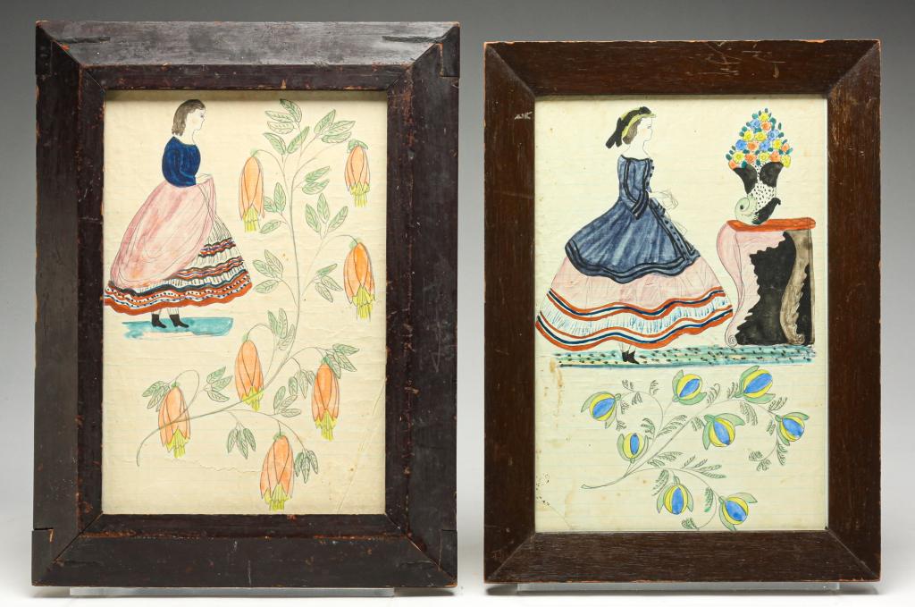 TWO AMERICAN SCHOOL GIRL PAINTINGS OF WOMEN. (1 of 5)