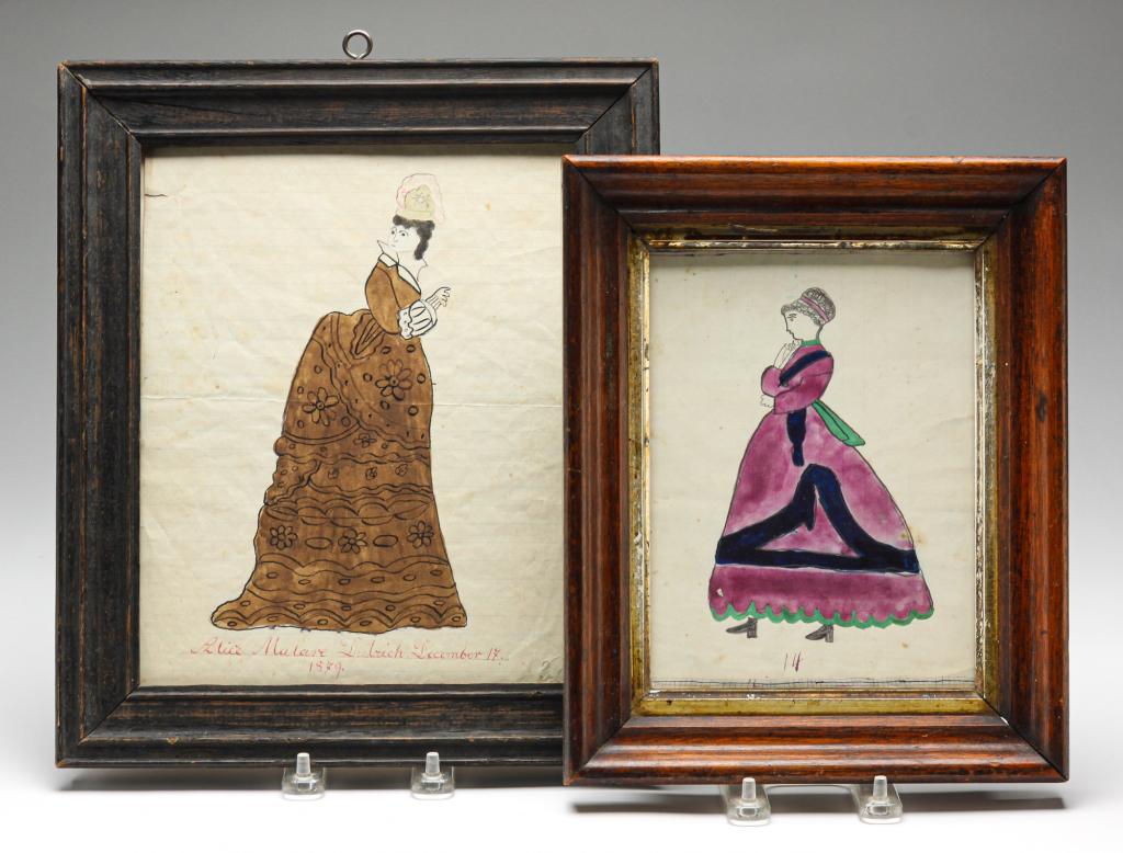 TWO FOLK ART PAINTINGS OF WOMEN. (1 of 8)
